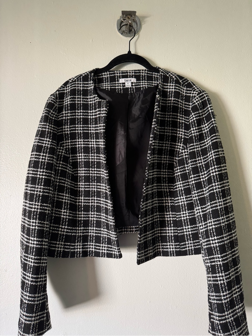 Bar III Black & White Plaid Cropped Blazer